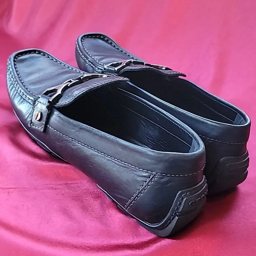 GEOX Respira sz11 moccasin loafer slip on horsebit full leather black